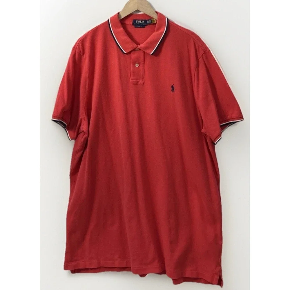 Mens Polo Ralph Lauren Salmon Red Reef Sz 2XL Tipped Collar & Sleeves Classic Fi